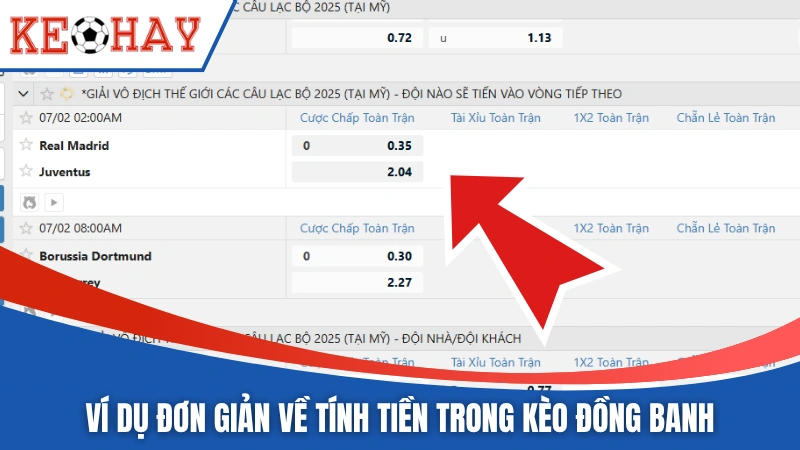 Ví dụ đơn giản về tính tiền trong kèo đồng banh