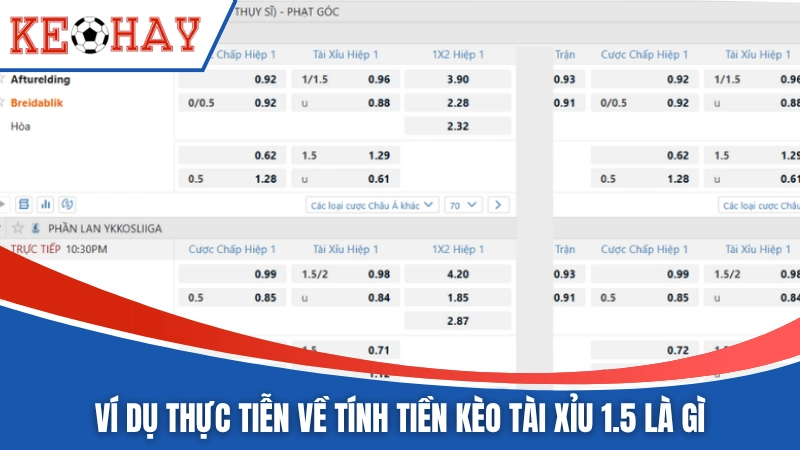 Ví dụ thực tiễn về tính tiền kèo tài xỉu 1.5 là gì